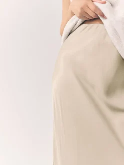 Champagne Gold Satin Midi Skirt