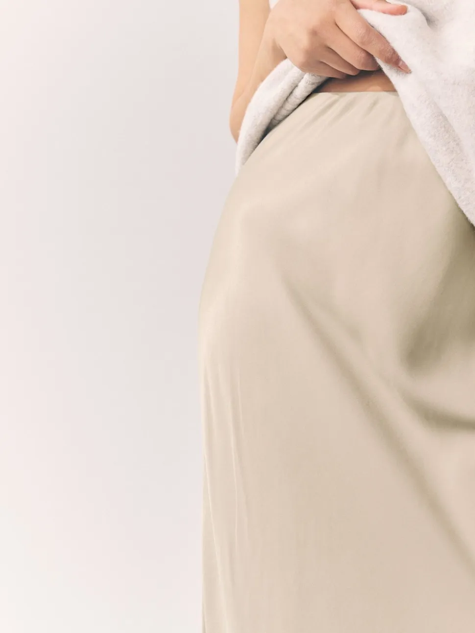 Champagne Gold Satin Midi Skirt