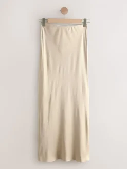 Champagne Gold Satin Midi Skirt