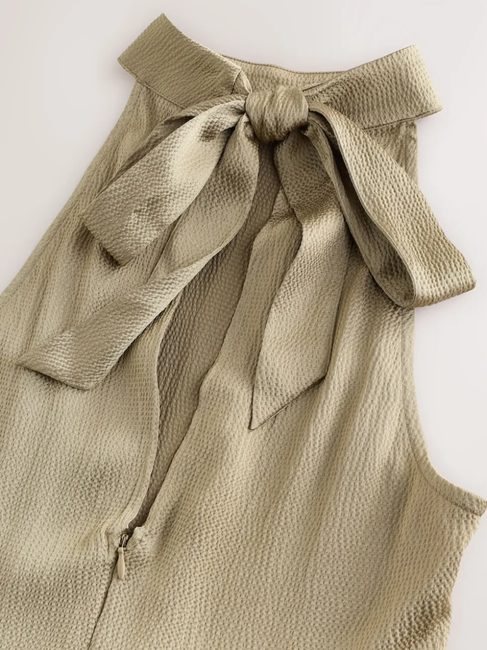 Champagne Gold Textured Satin Halter Sleeveless Midi Dress