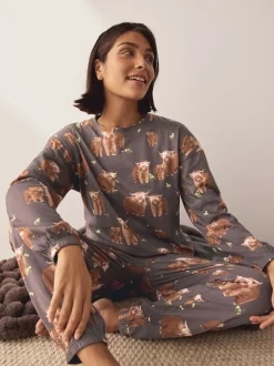 Charcoal Grey Hamish The Highland Cow Long Sleeve Pyjamas