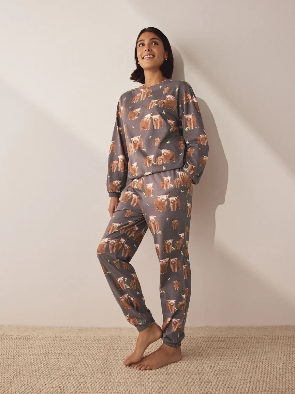 Charcoal Grey Hamish The Highland Cow Long Sleeve Pyjamas
