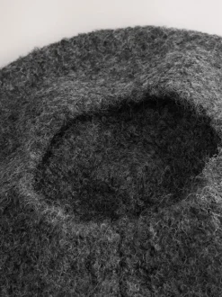 Charcoal Grey Knitted Boucle Beret Hat