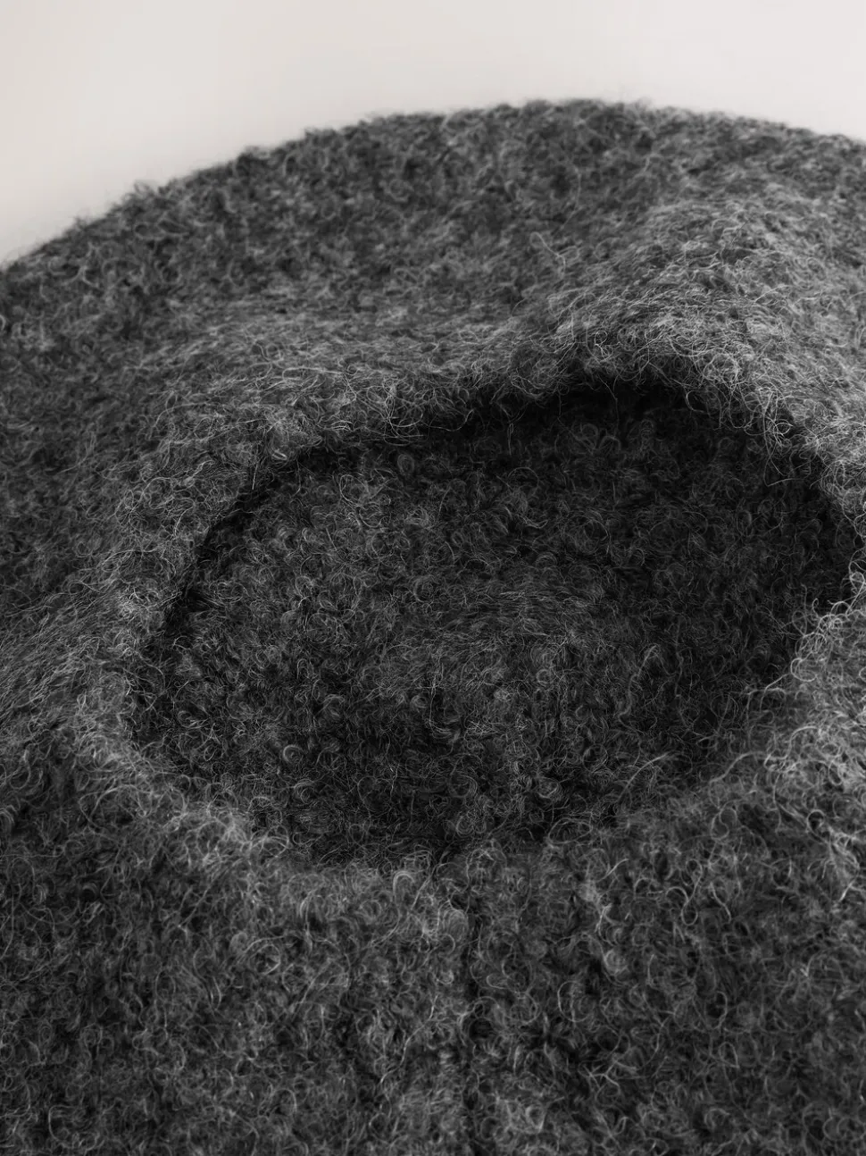 Charcoal Grey Knitted Boucle Beret Hat