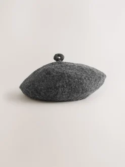 Charcoal Grey Knitted Boucle Beret Hat