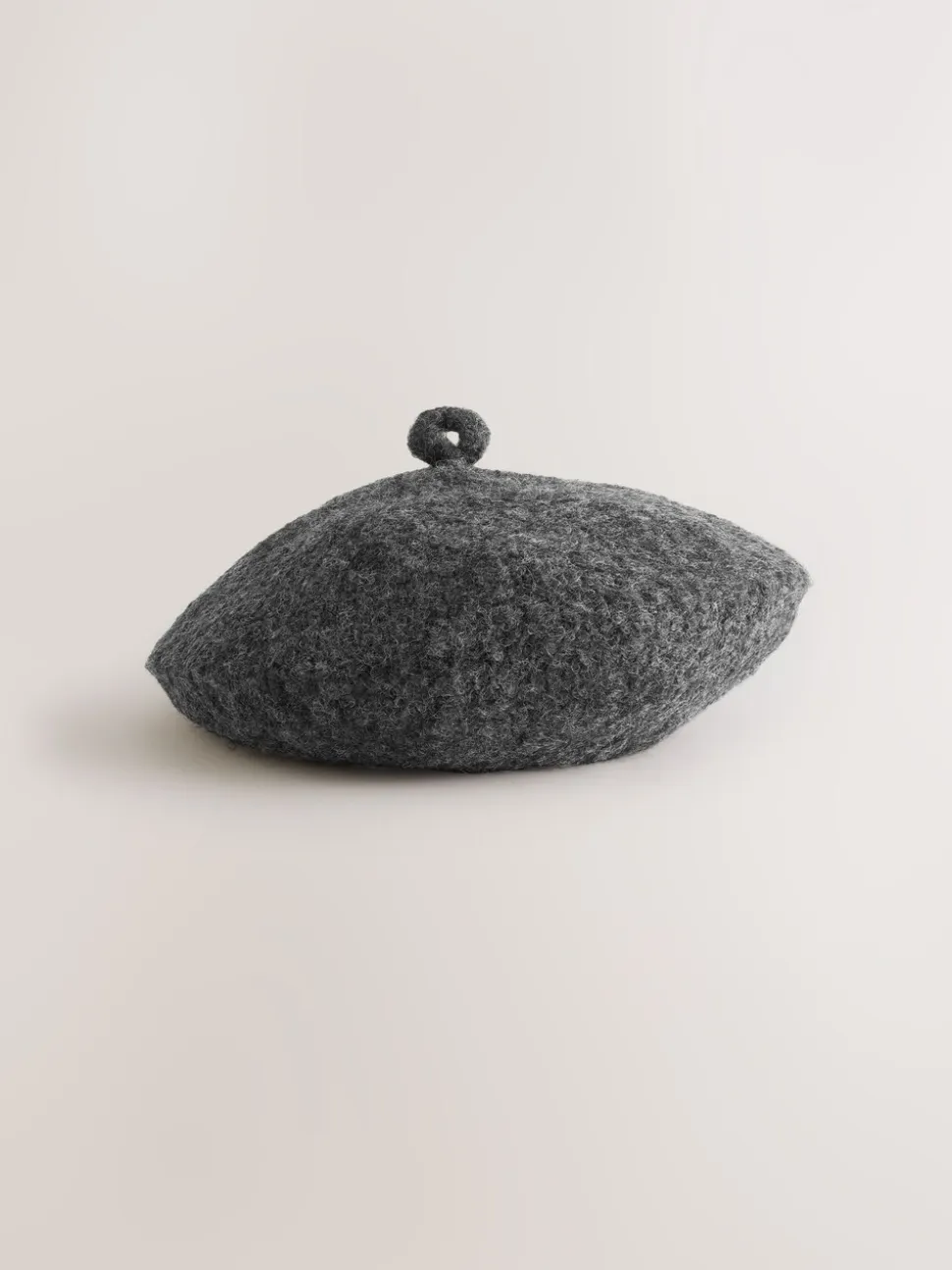 Charcoal Grey Knitted Boucle Beret Hat