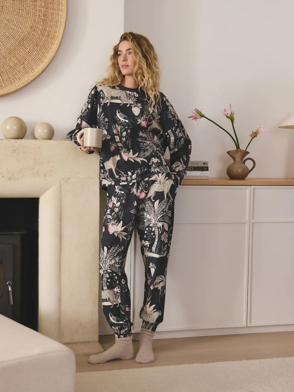 Charcoal Grey Leopard Long Sleeve Pyjamas