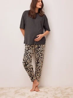 Charcoal Grey Leopard Maternity Short Sleeve Pyjamas