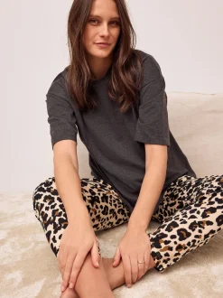 Charcoal Grey Leopard Maternity Short Sleeve Pyjamas
