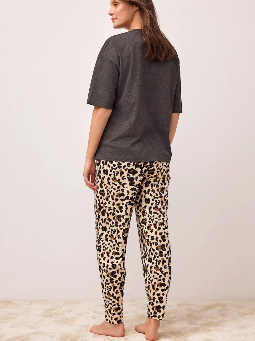 Charcoal Grey Leopard Maternity Short Sleeve Pyjamas