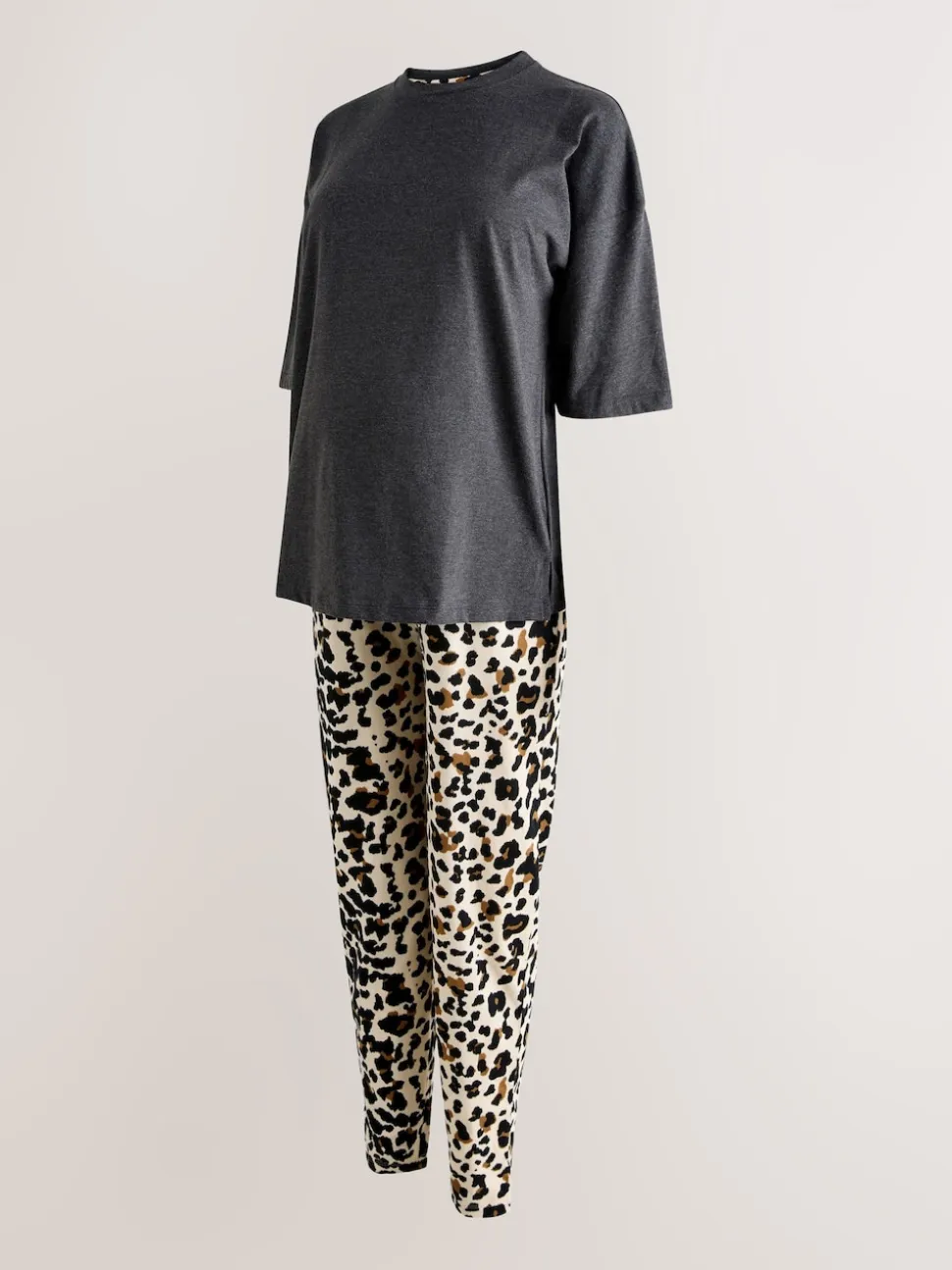 Charcoal Grey Leopard Maternity Short Sleeve Pyjamas