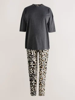 Charcoal Grey Leopard Maternity Short Sleeve Pyjamas
