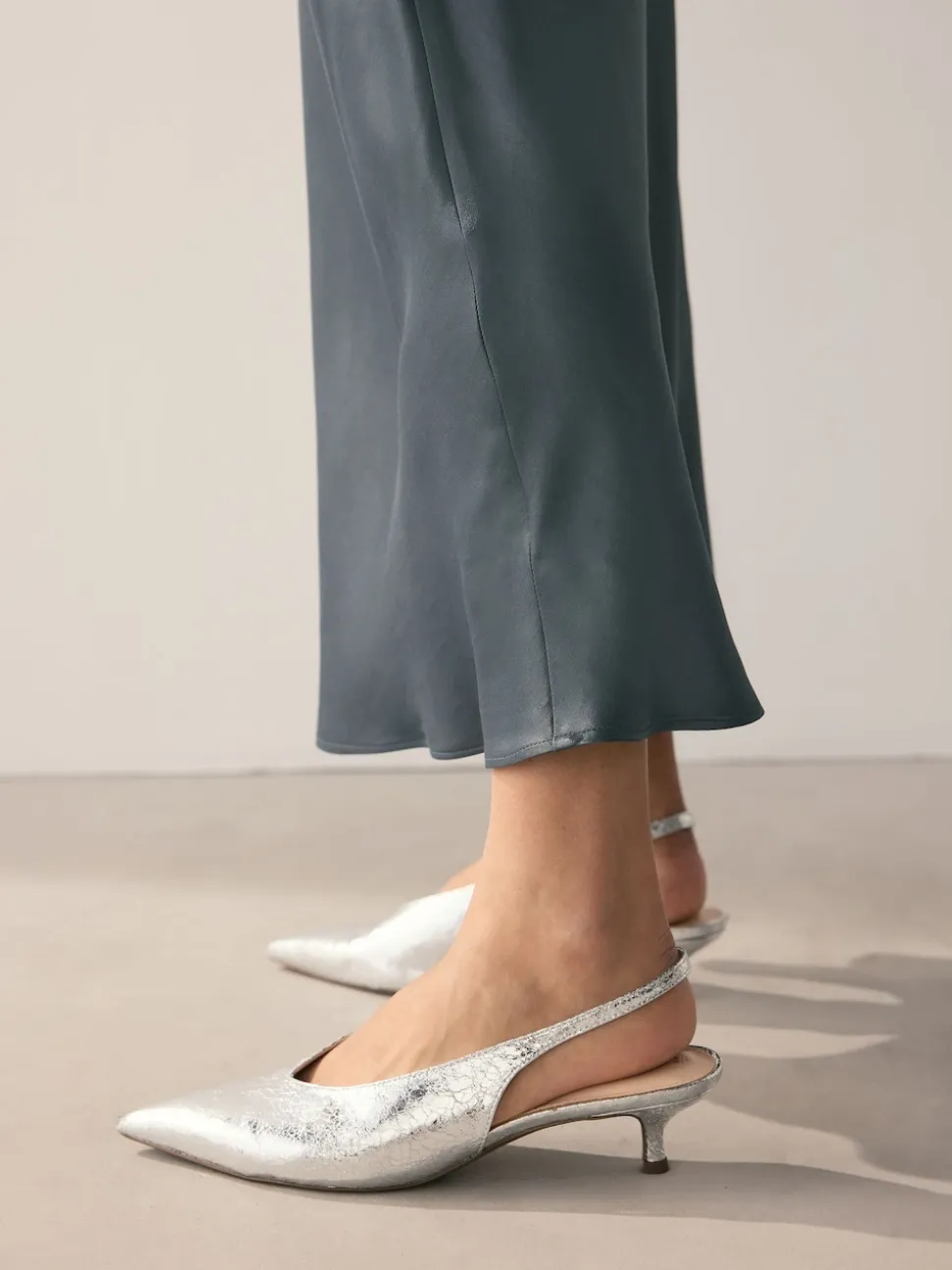 Charcoal Grey Satin Midi Skirt