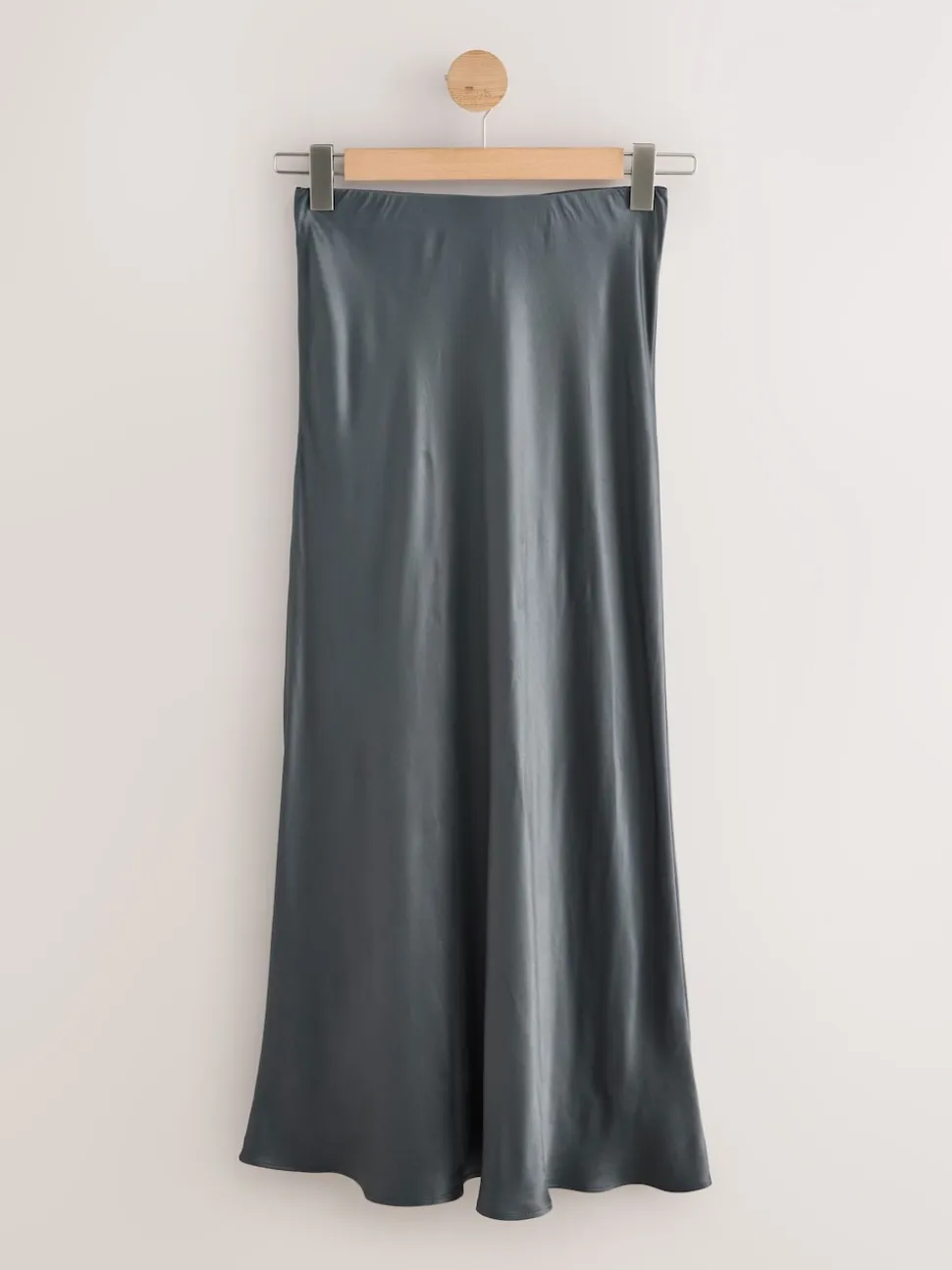 Charcoal Grey Satin Midi Skirt