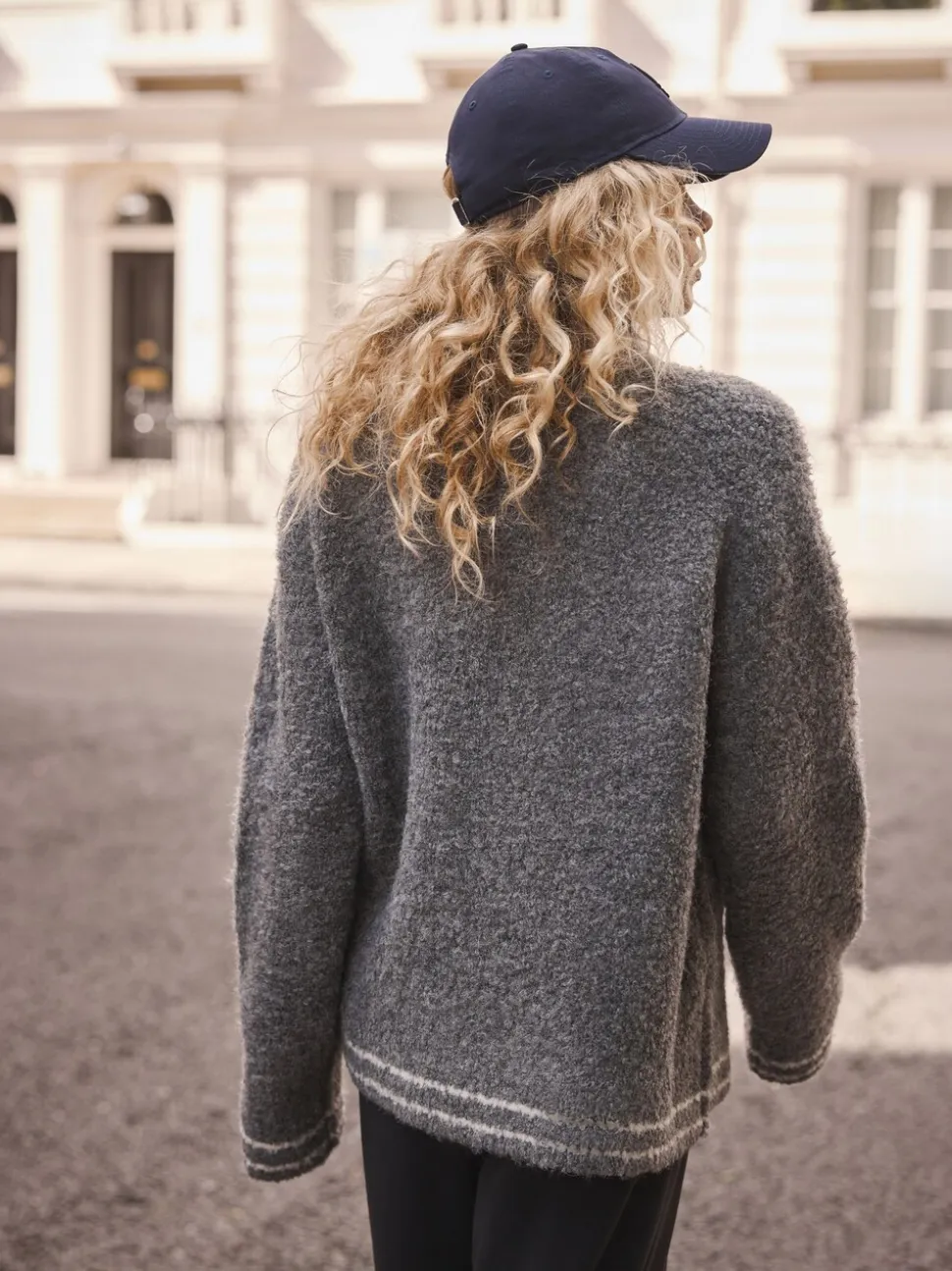 Charcoal Grey Sports Graphic Zip Neck Boucle Jumper
