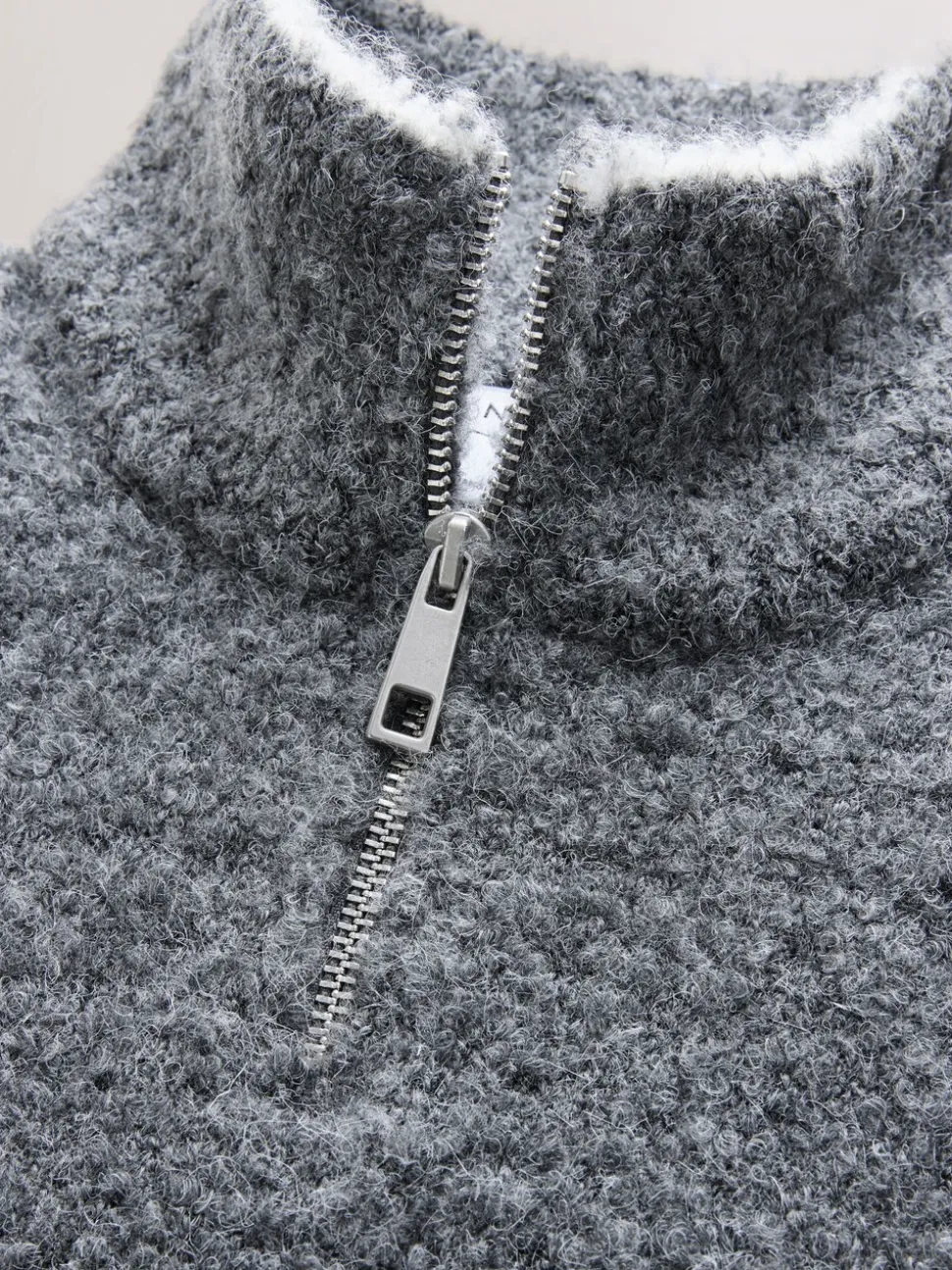 Charcoal Grey Sports Graphic Zip Neck Boucle Jumper