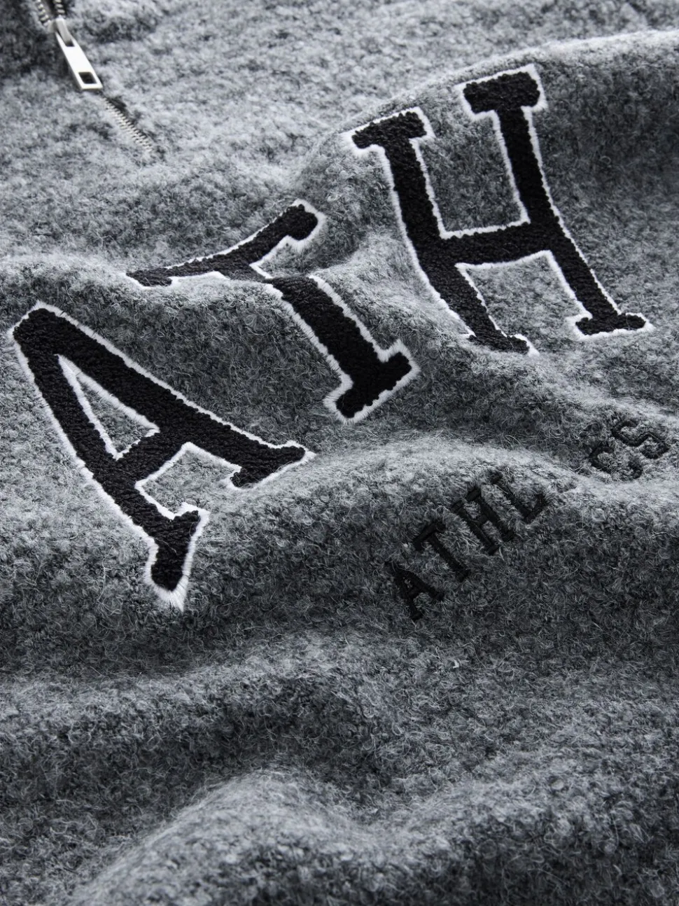 Charcoal Grey Sports Graphic Zip Neck Boucle Jumper