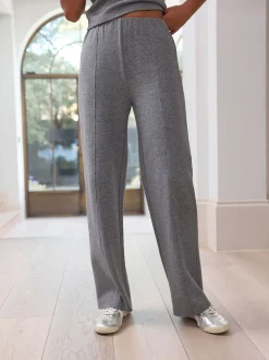 Charcoal Grey Supersoft Cosy Rib Wide Leg Knitted Trousers