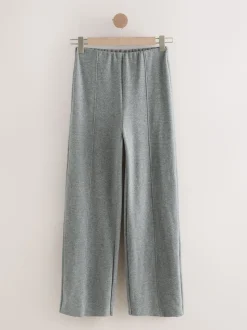 Charcoal Grey Supersoft Cosy Rib Wide Leg Knitted Trousers