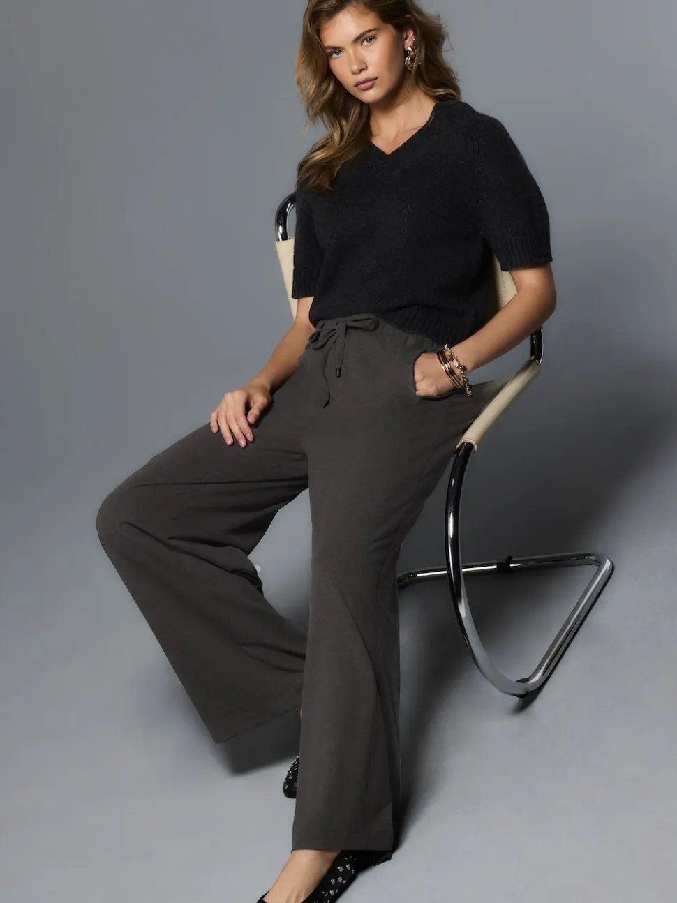 Charcoal Grey Wide Leg Jersey Joggers