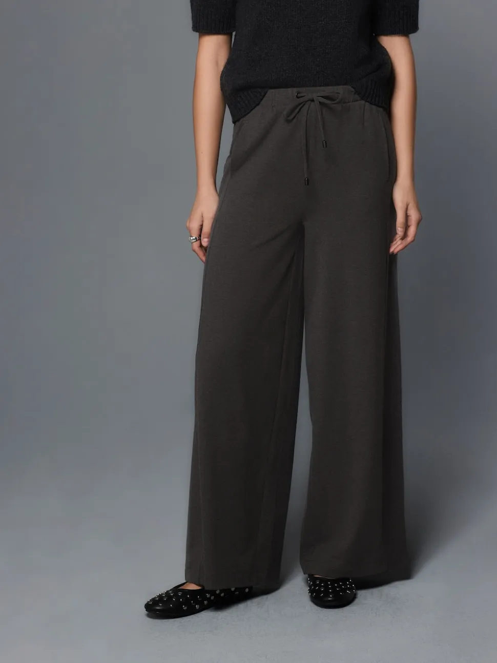Charcoal Grey Wide Leg Jersey Joggers
