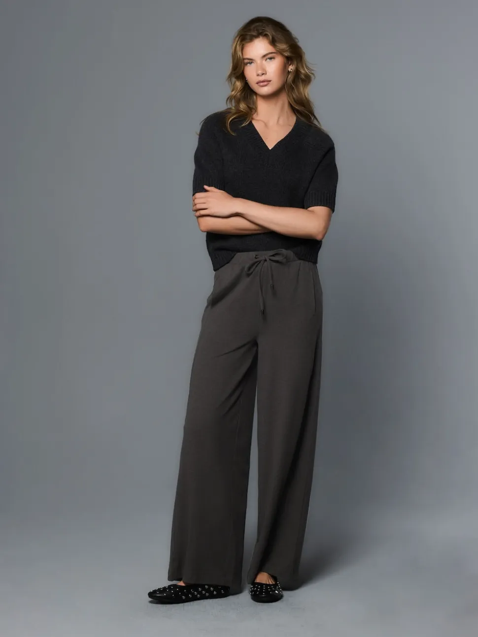 Charcoal Grey Wide Leg Jersey Joggers