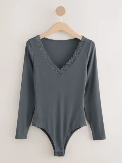 Charcoal Thermal Base Layer Lace Trim Bodysuit