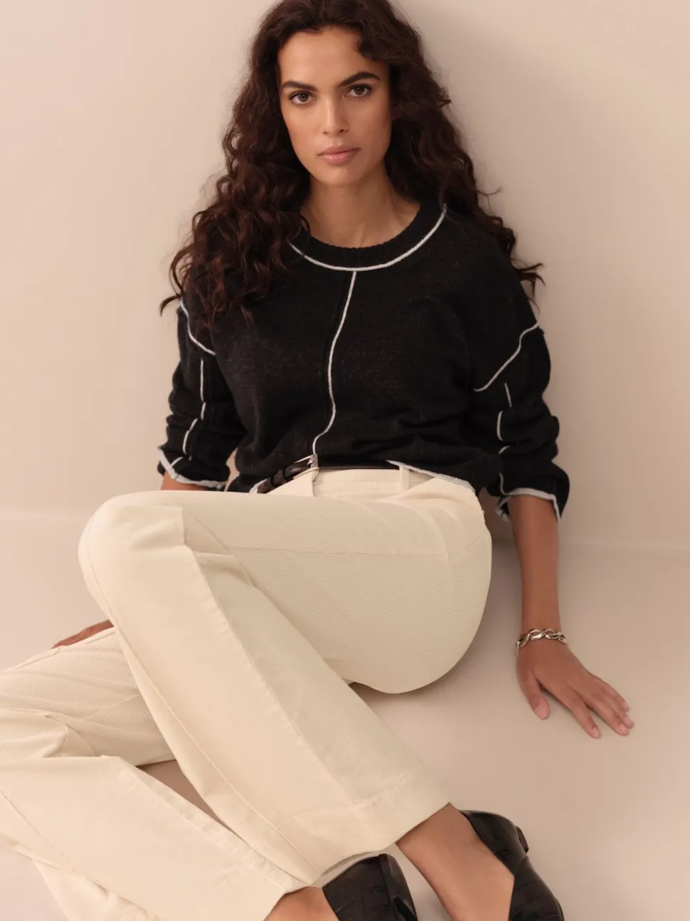 Charcoal Tipped 100% Lambswool N.Premium Crew Neck Jumper