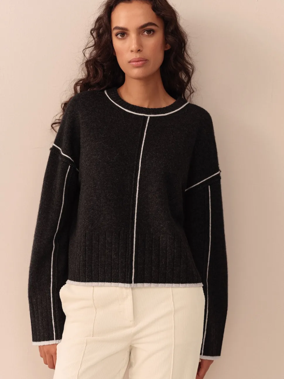 Charcoal Tipped 100% Lambswool N.Premium Crew Neck Jumper
