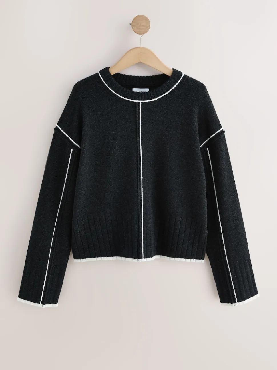 Charcoal Tipped 100% Lambswool N.Premium Crew Neck Jumper