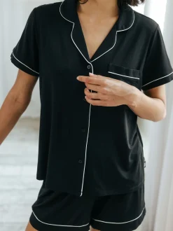 Chelsea Peers Black TENCEL™ Modal Short Button Up Pyjamas Set