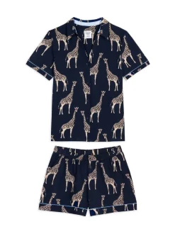 Chelsea Peers Blue Cotton Giraffe Print Short Pyjamas Set