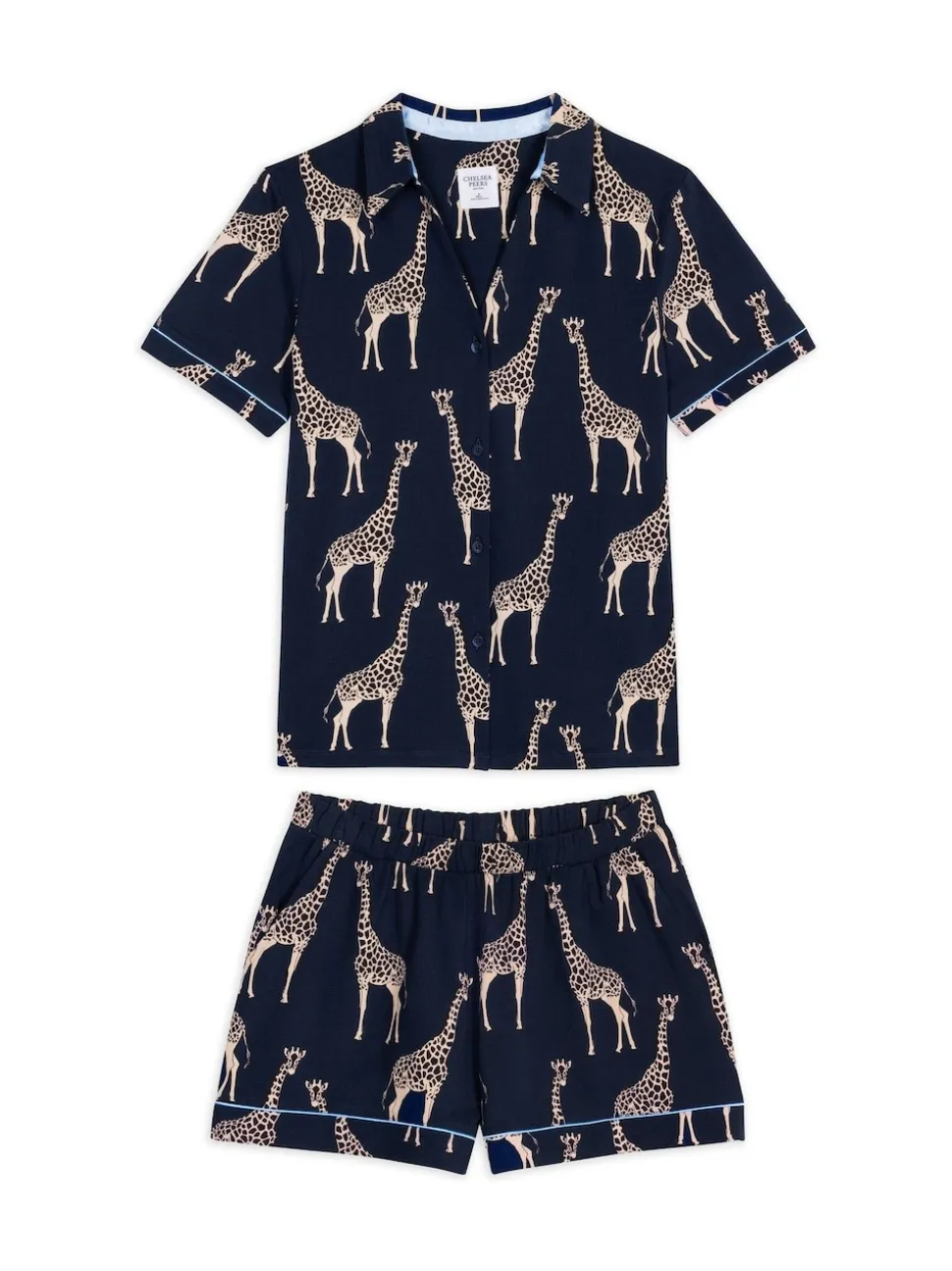 Chelsea Peers Blue Cotton Giraffe Print Short Pyjamas Set