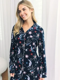 Chelsea Peers Blue Cotton Mystic Moon Print Long Pyjamas Set
