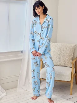 Chelsea Peers Blue Dalmation Dogs Print Long Pyjamas Set