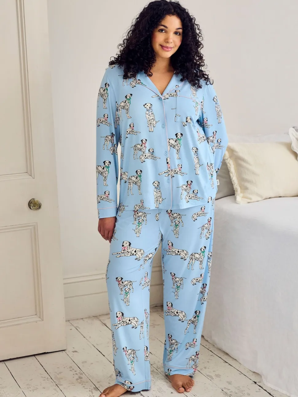 Chelsea Peers Blue Dalmation Dogs Print Long Pyjamas Set