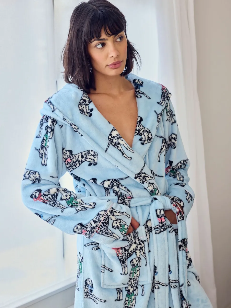 Chelsea Peers Blue Fleece Dalmatian Dogs Print Dressing Gown