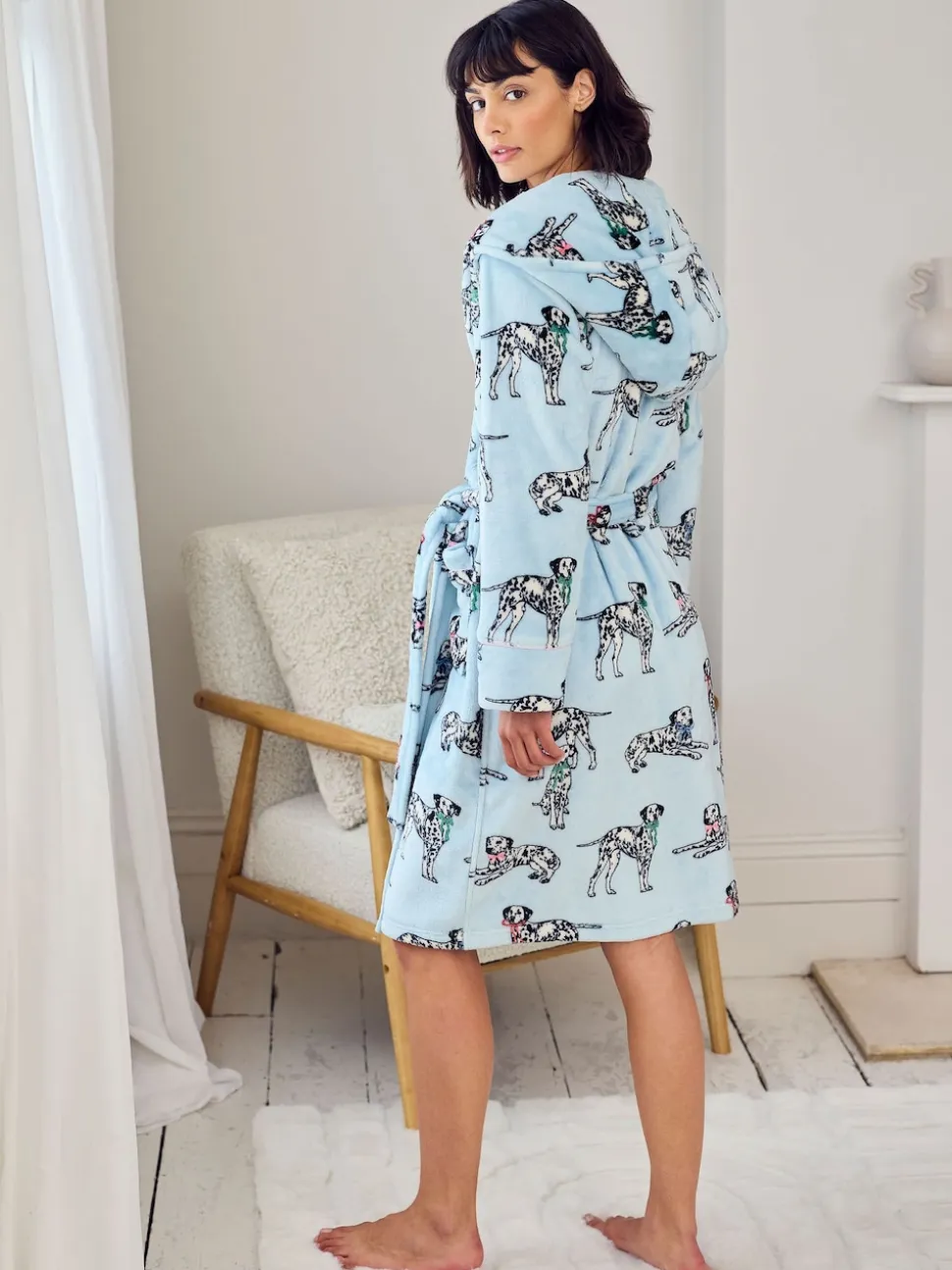 Chelsea Peers Blue Fleece Dalmatian Dogs Print Dressing Gown