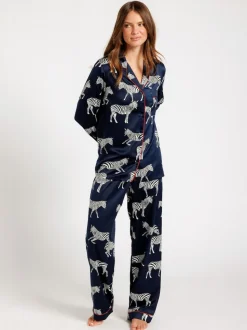Chelsea Peers Blue Satin Zebra Print Long Pyjama Set