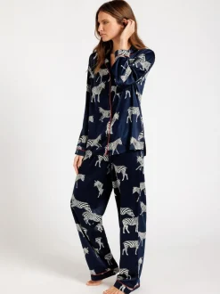 Chelsea Peers Blue Satin Zebra Print Long Pyjama Set