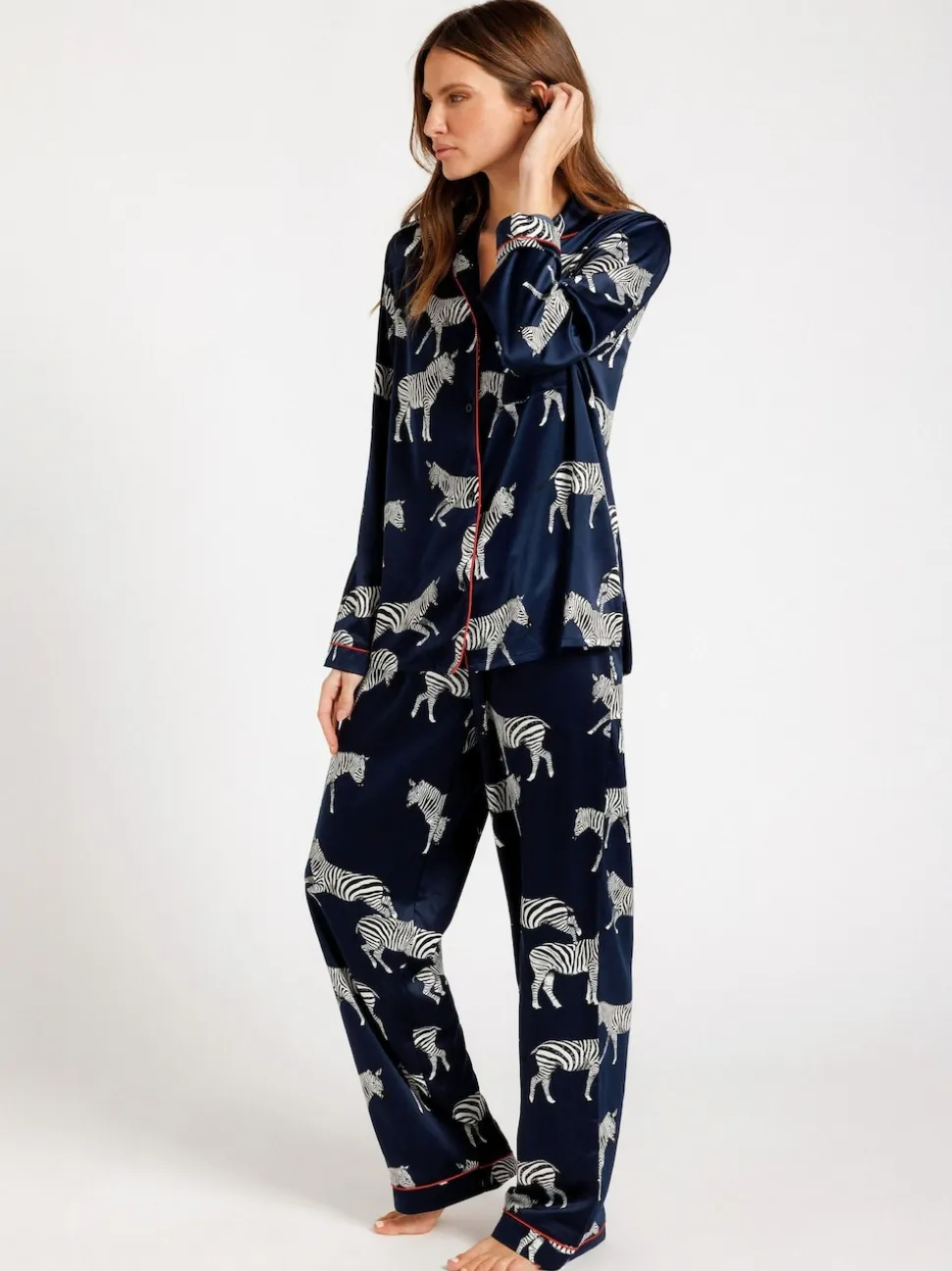 Chelsea Peers Blue Satin Zebra Print Long Pyjama Set