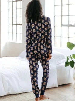 Chelsea Peers Blue Trouser Pyjamas Cockapoo Print Crewneck Long Pyjama Set