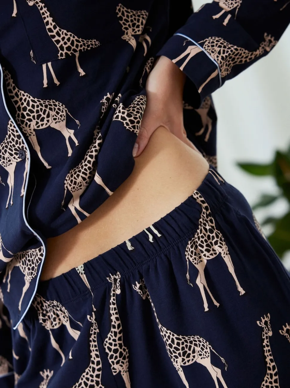 Chelsea Peers Celestial Blue Giraffe Button Up Long Pyjama Set