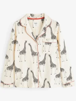 Chelsea Peers Cream Giraffe Button Up Long Pyjama Set