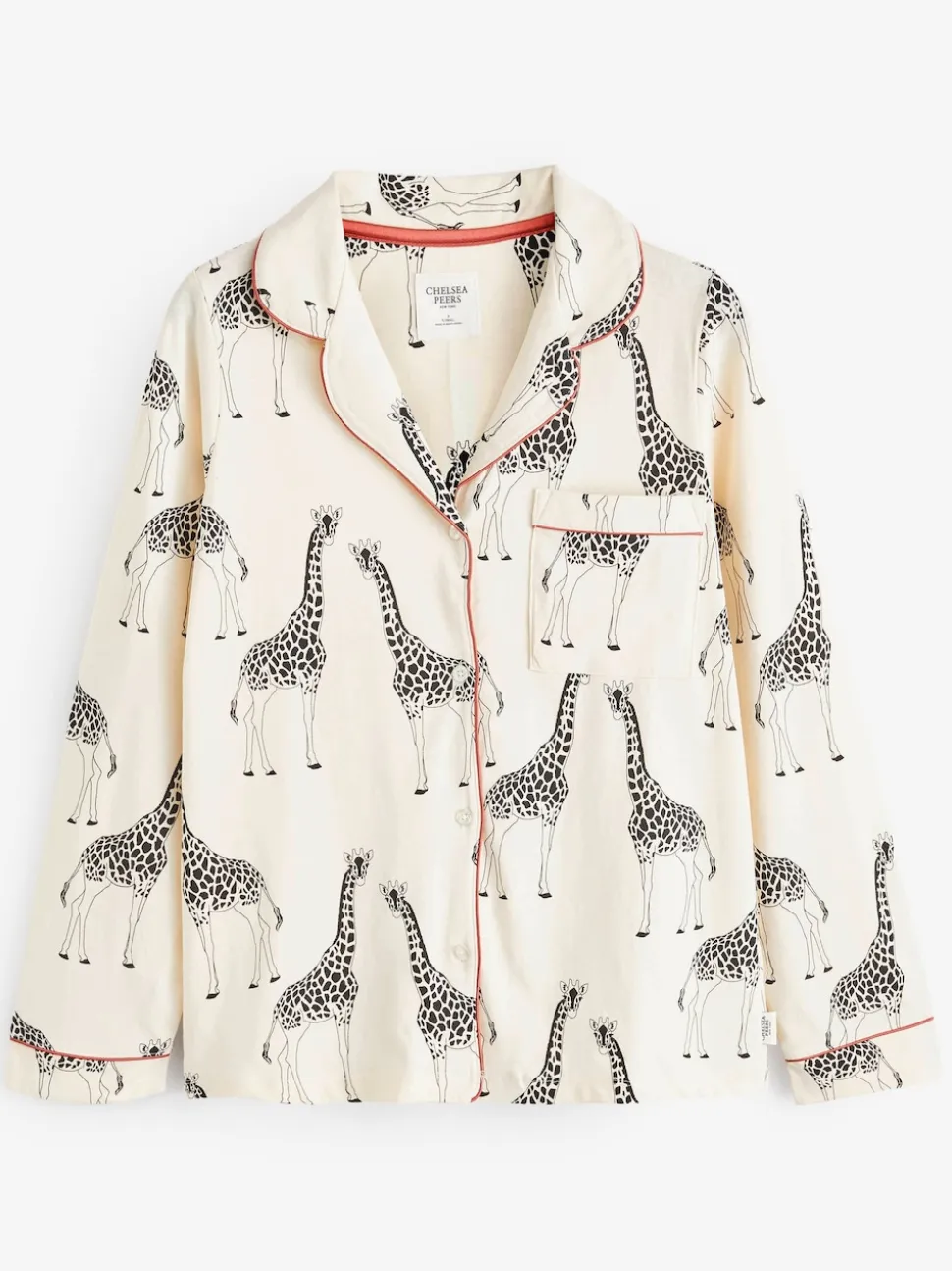 Chelsea Peers Cream Giraffe Button Up Long Pyjama Set