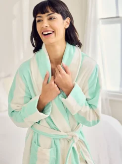 Chelsea Peers Green Cotton Towelling Stripe Dressing Gown