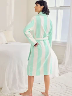 Chelsea Peers Green Cotton Towelling Stripe Dressing Gown