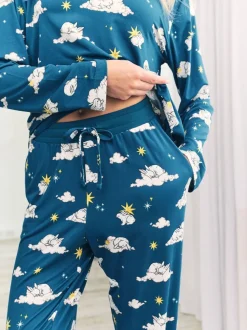 Chelsea Peers Light Green Trouser Pyjamas Maternity Celestial Bunny Print Long Pyjamas Set