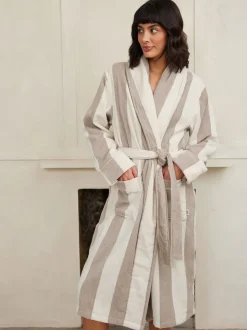 Chelsea Peers Natural Fleece Stripe Dressing Gown