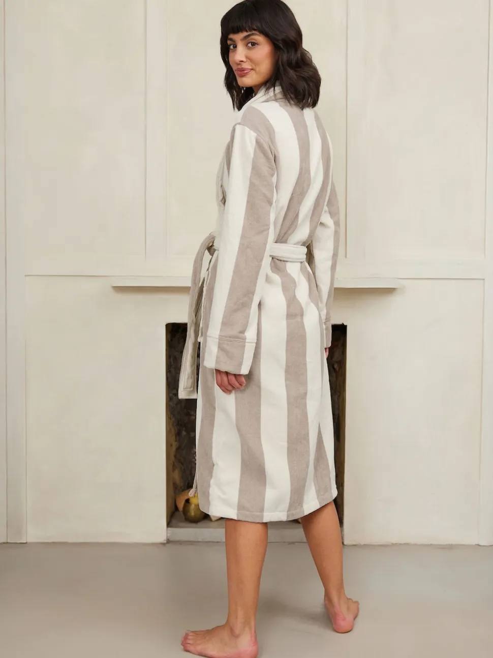 Chelsea Peers Natural Fleece Stripe Dressing Gown